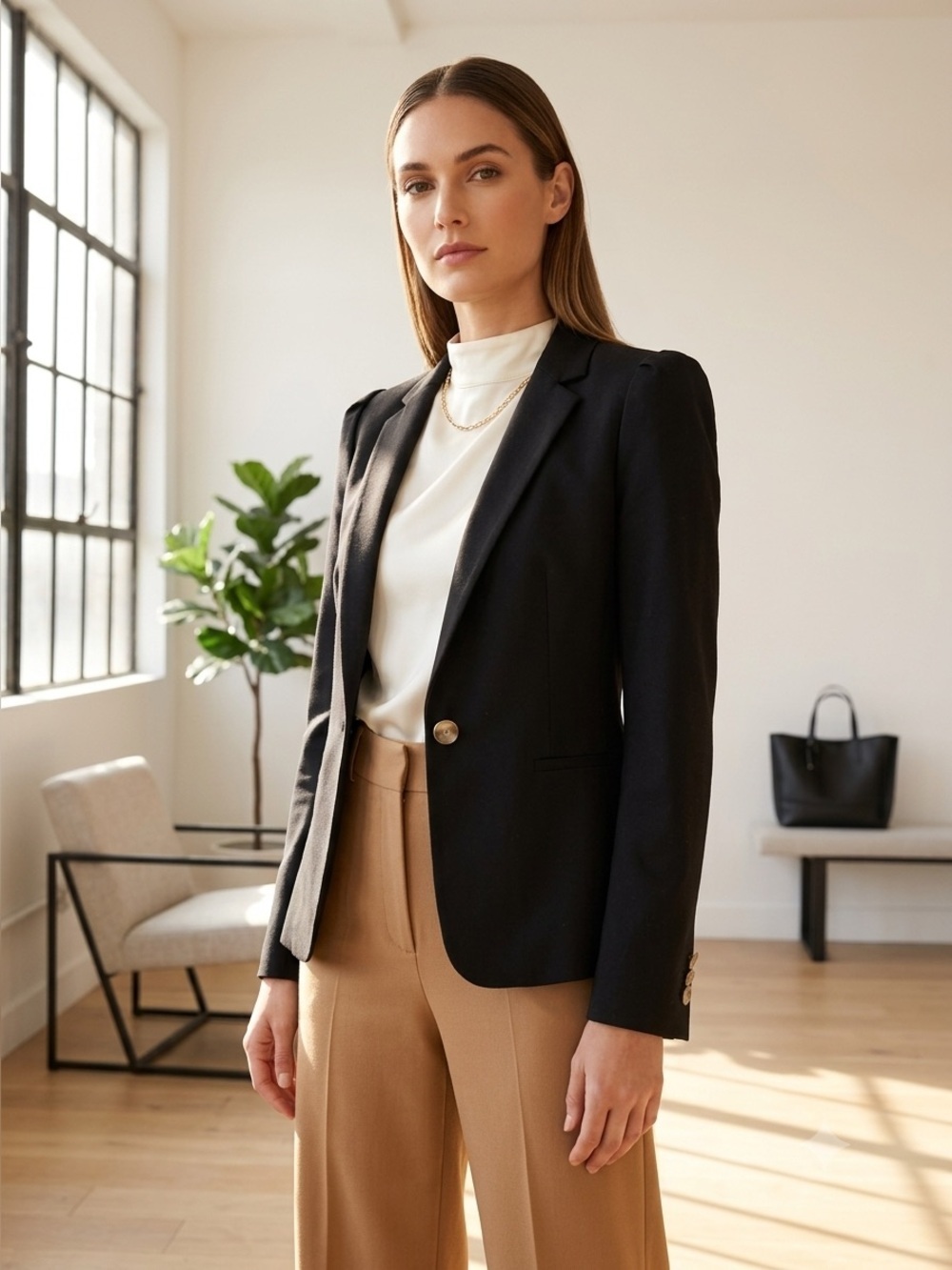 Zara black classic cotton pearl button blazer jacket - size XS